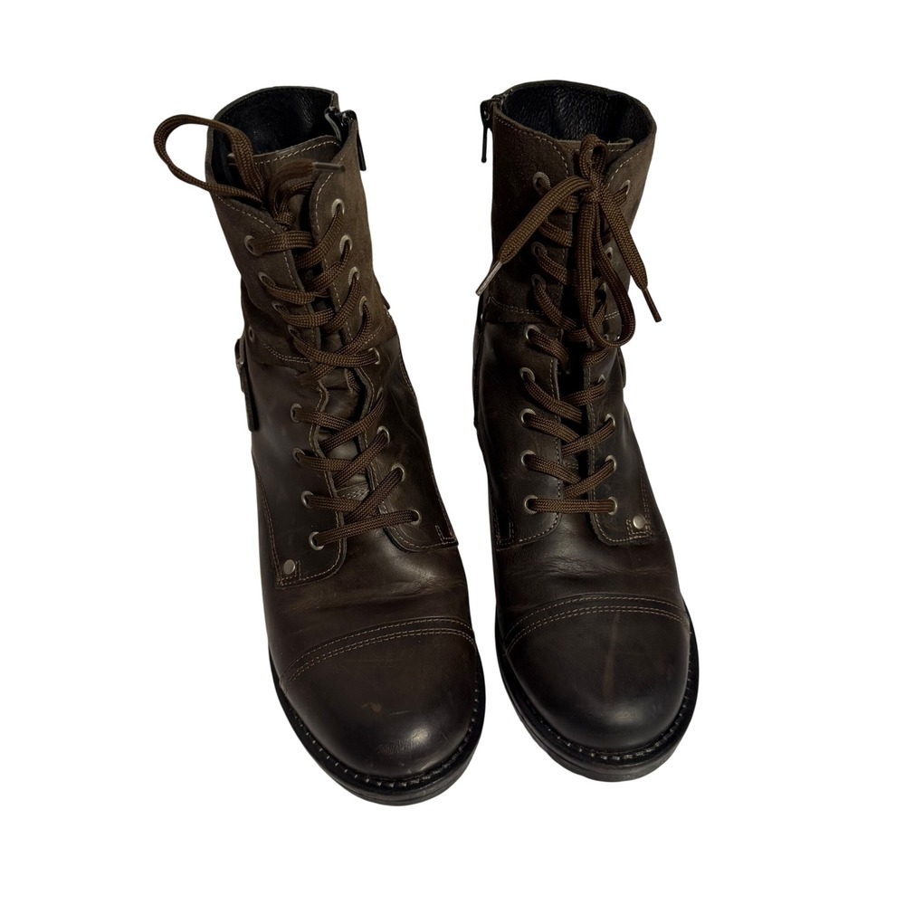 Taos Crave Dark Brown Leather Suede Lace Up Side Zip Combat Boots Women Size 42